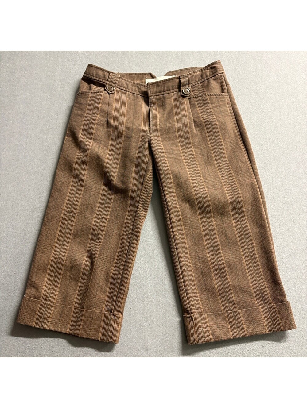 Old Navy Womens Size 6 Brown Plaid Crop Capri Pants Cuffed Low Rise Y2K